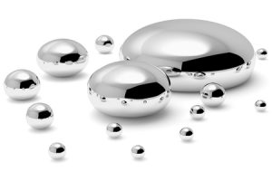 53585108 - shiny mercury metal drops and droplets isolated on white background, hg